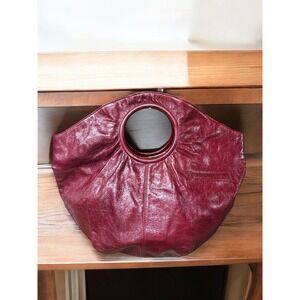 HOBO Leather Handbag Red Circle Handle Unique Y2K Purse
